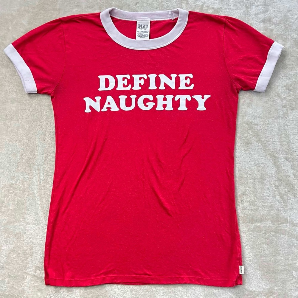 Pink Victoria's Secret Define Naughty Red Ringer Graphic Tee XS